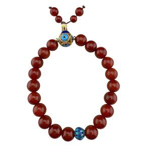 Red Agate Beaded Bracelet With Cloisonné Enamel‎ & Adjustable Knot Closure
